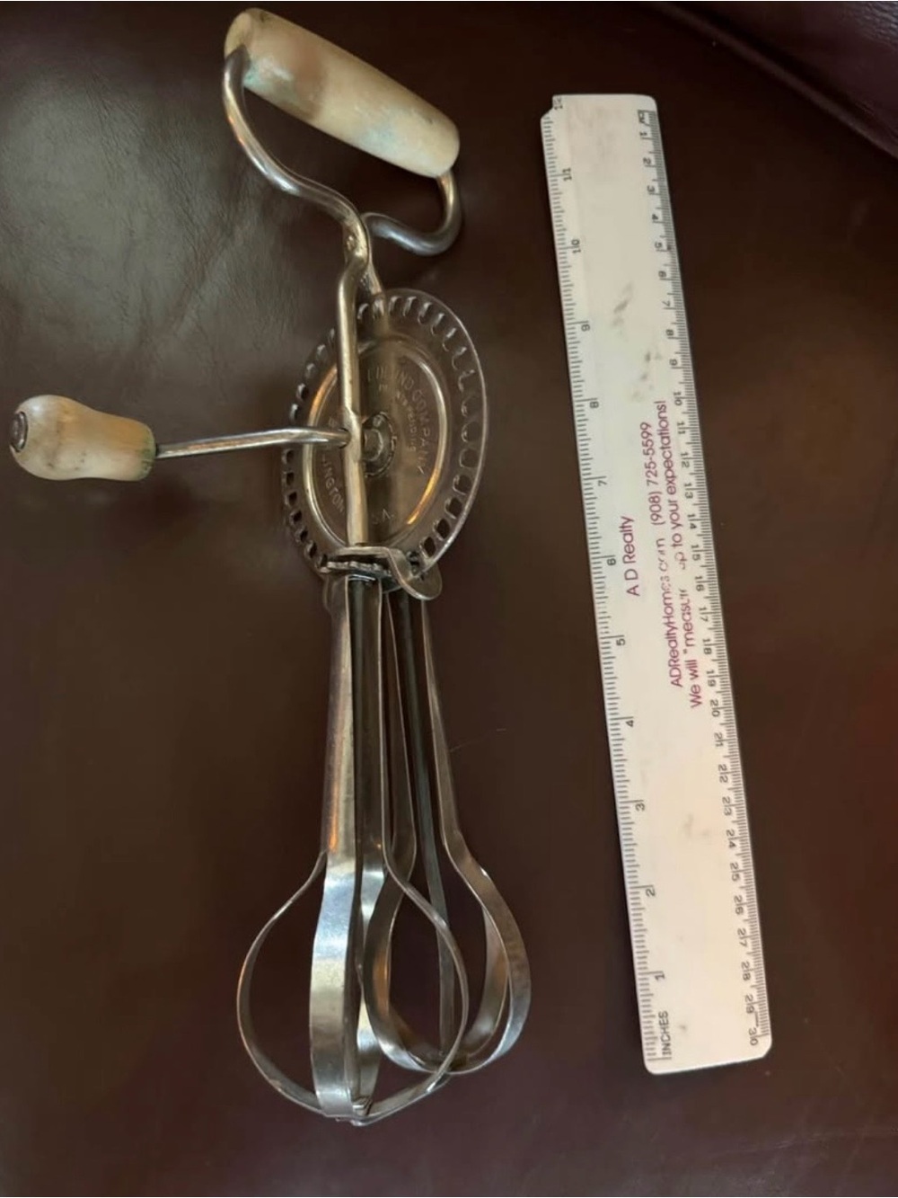Vintage Hand Crank Egg Beater - Metal with Wooden Handles